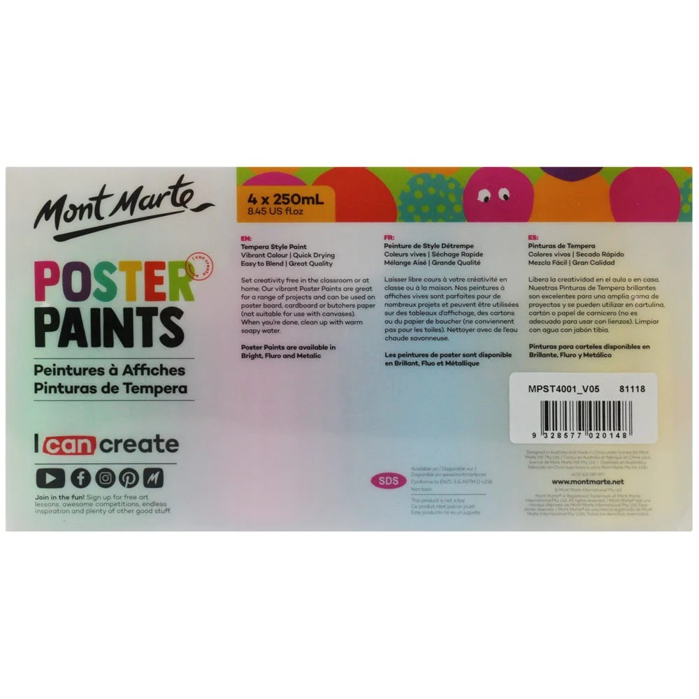 Mont Marte Poster Paints Bright Set 4pcs - Image 2
